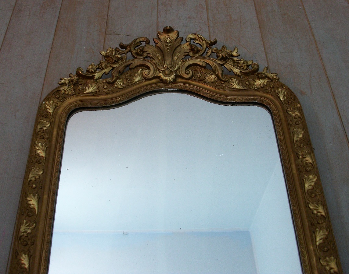 Large Antique French Overmantle Gilded Mirror